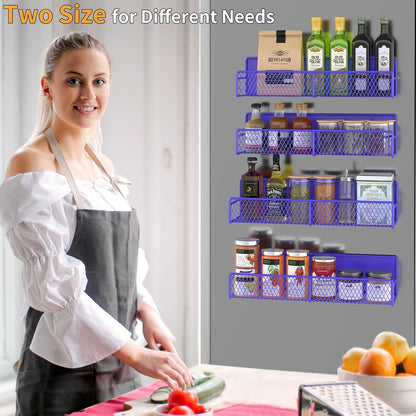 Magnetic Spice Rack for Refrigerator, Metal Magnetic Shelf Black, Moveable Spice Organizer with Hooks, Super Magnetic Fridge Shelf for Kitchen Organization and Storage