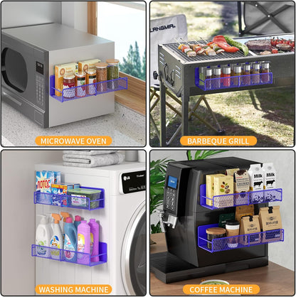 Magnetic Spice Rack for Refrigerator, Metal Magnetic Shelf Black, Moveable Spice Organizer with Hooks, Super Magnetic Fridge Shelf for Kitchen Organization and Storage
