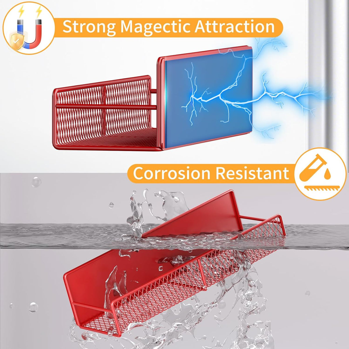 Magnetic Spice Rack for Refrigerator, Metal Magnetic Shelf Black, Moveable Spice Organizer with Hooks, Super Magnetic Fridge Shelf for Kitchen Organization and Storage