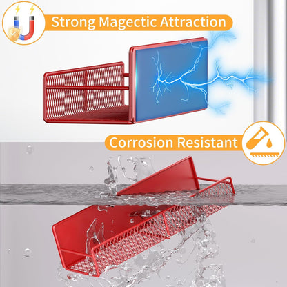 Magnetic Spice Rack for Refrigerator, Metal Magnetic Shelf Black, Moveable Spice Organizer with Hooks, Super Magnetic Fridge Shelf for Kitchen Organization and Storage