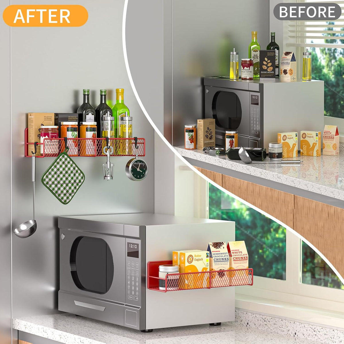 Magnetic Spice Rack for Refrigerator, Metal Magnetic Shelf Black, Moveable Spice Organizer with Hooks, Super Magnetic Fridge Shelf for Kitchen Organization and Storage