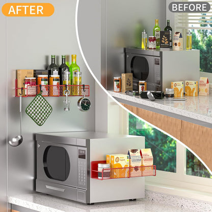 Magnetic Spice Rack for Refrigerator, Metal Magnetic Shelf Black, Moveable Spice Organizer with Hooks, Super Magnetic Fridge Shelf for Kitchen Organization and Storage