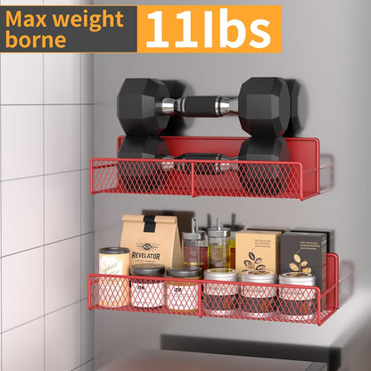 Magnetic Spice Rack for Refrigerator, Metal Magnetic Shelf Black, Moveable Spice Organizer with Hooks, Super Magnetic Fridge Shelf for Kitchen Organization and Storage