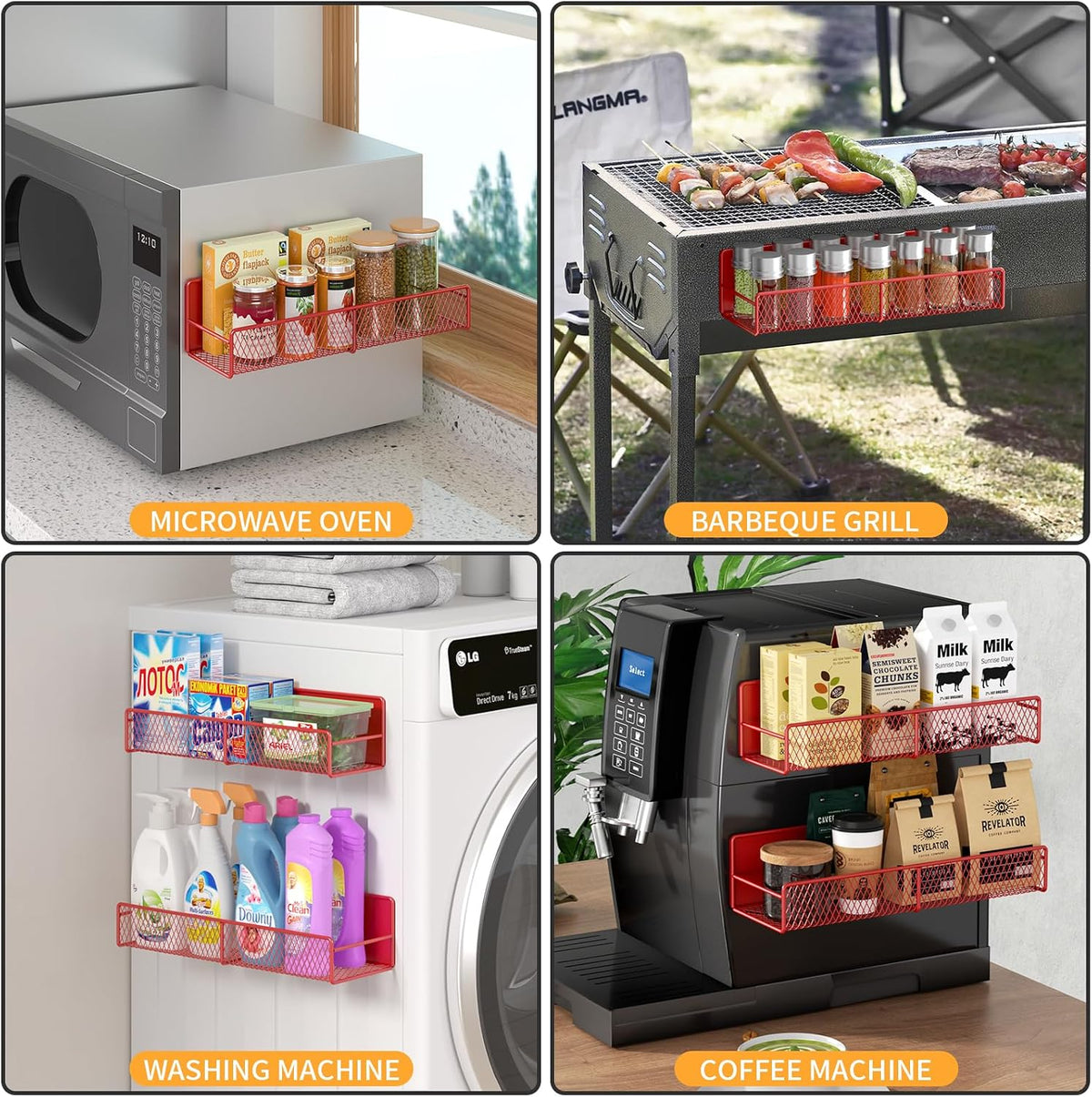 Magnetic Spice Rack for Refrigerator, Metal Magnetic Shelf Black, Moveable Spice Organizer with Hooks, Super Magnetic Fridge Shelf for Kitchen Organization and Storage