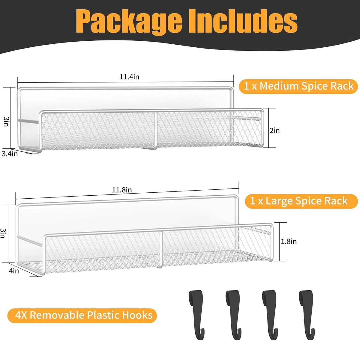 Magnetic Spice Rack for Refrigerator, Metal Magnetic Shelf Black, Moveable Spice Organizer with Hooks, Super Magnetic Fridge Shelf for Kitchen Organization and Storage