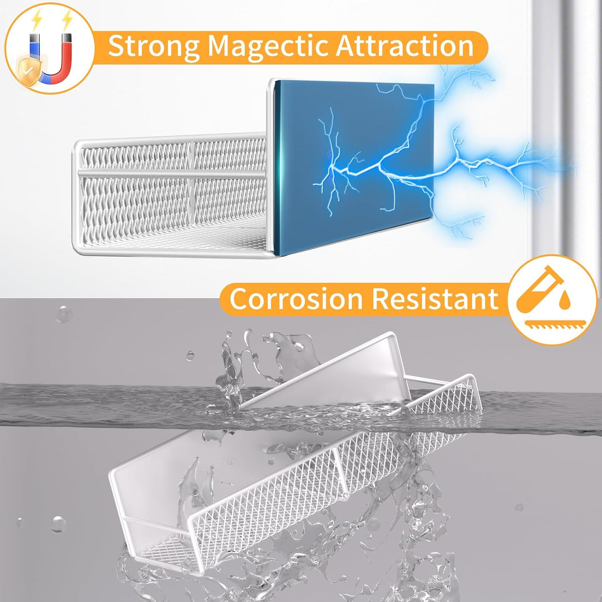 Magnetic Spice Rack for Refrigerator, Metal Magnetic Shelf Black, Moveable Spice Organizer with Hooks, Super Magnetic Fridge Shelf for Kitchen Organization and Storage