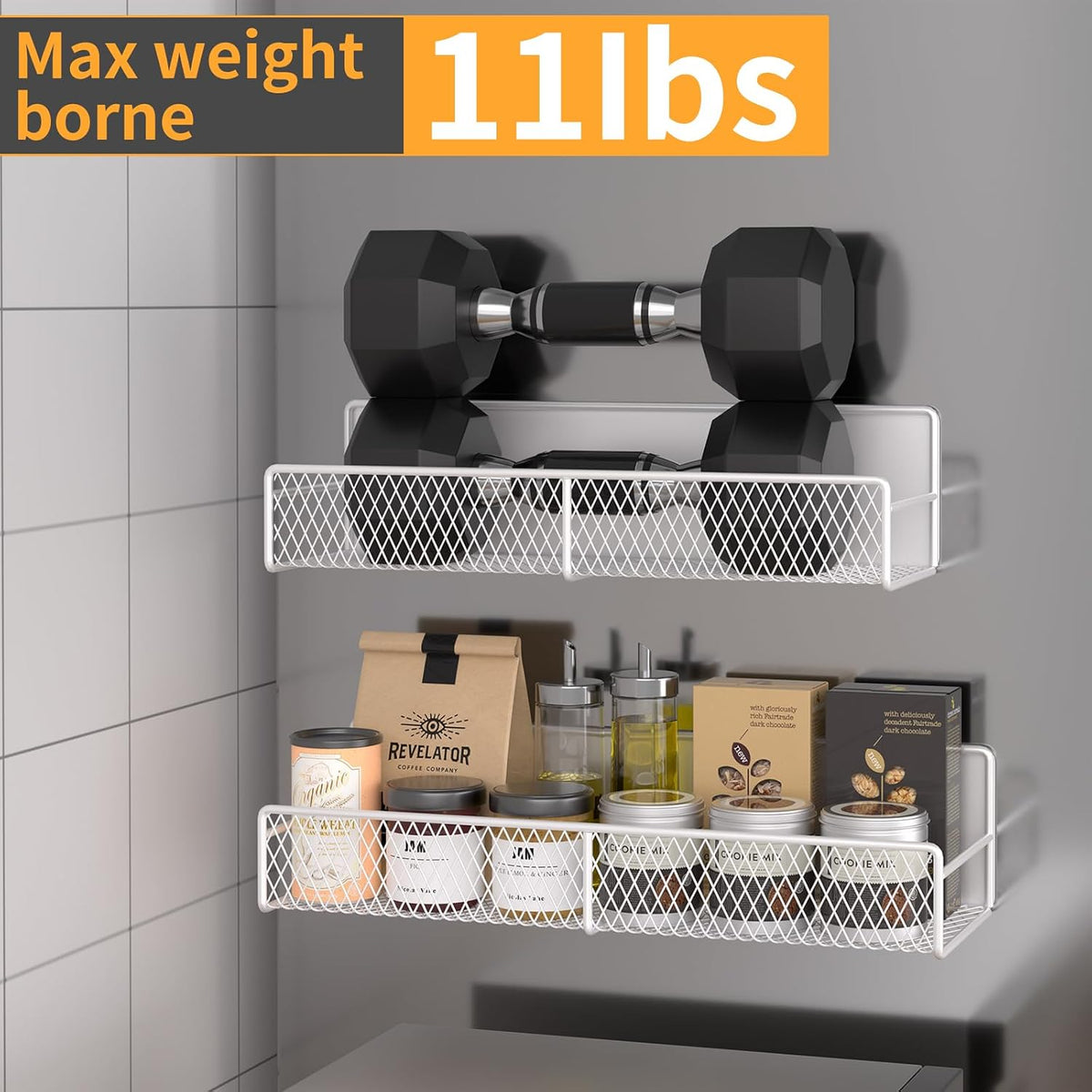 Magnetic Spice Rack for Refrigerator, Metal Magnetic Shelf Black, Moveable Spice Organizer with Hooks, Super Magnetic Fridge Shelf for Kitchen Organization and Storage
