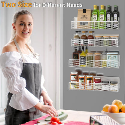 Magnetic Spice Rack for Refrigerator, Metal Magnetic Shelf Black, Moveable Spice Organizer with Hooks, Super Magnetic Fridge Shelf for Kitchen Organization and Storage
