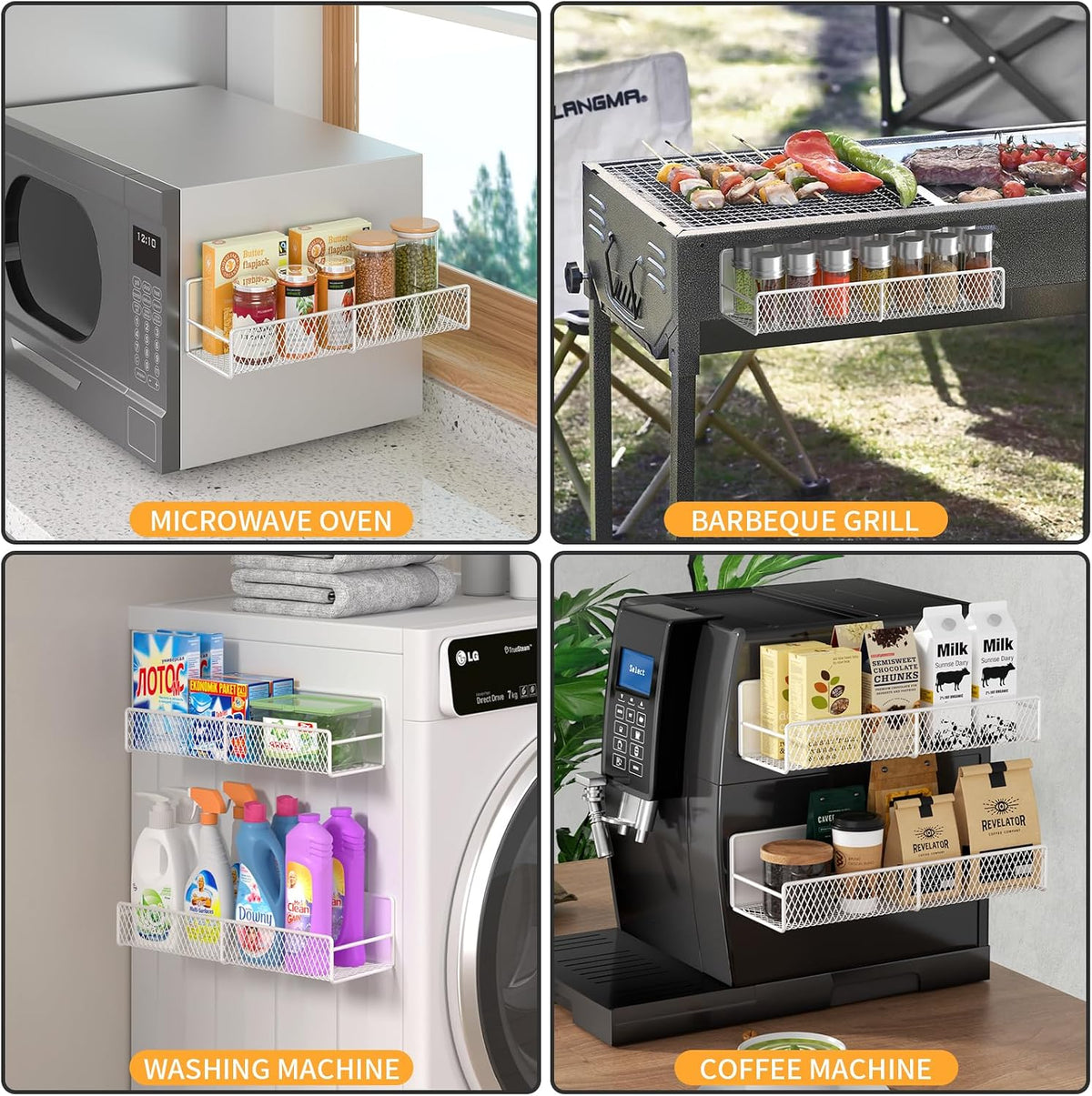 Magnetic Spice Rack for Refrigerator, Metal Magnetic Shelf Black, Moveable Spice Organizer with Hooks, Super Magnetic Fridge Shelf for Kitchen Organization and Storage
