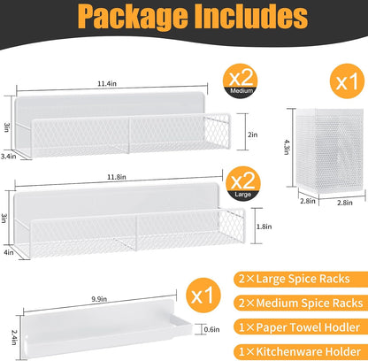 Magnetic Spice Rack for Refrigerator, Metal Magnetic Shelf Black, Moveable Spice Organizer with Hooks, Super Magnetic Fridge Shelf for Kitchen Organization and Storage