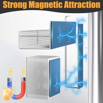 Magnetic Spice Rack for Refrigerator, Metal Magnetic Shelf Black, Moveable Spice Organizer with Hooks, Super Magnetic Fridge Shelf for Kitchen Organization and Storage