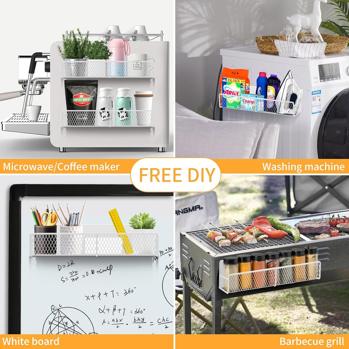 Magnetic Spice Rack for Refrigerator, Metal Magnetic Shelf Black, Moveable Spice Organizer with Hooks, Super Magnetic Fridge Shelf for Kitchen Organization and Storage
