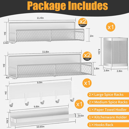Magnetic Spice Rack for Refrigerator, Metal Magnetic Shelf Black, Moveable Spice Organizer with Hooks, Super Magnetic Fridge Shelf for Kitchen Organization and Storage