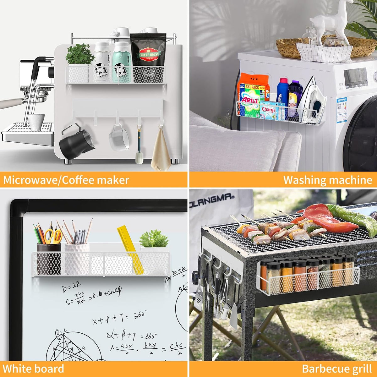 Magnetic Spice Rack for Refrigerator, Metal Magnetic Shelf Black, Moveable Spice Organizer with Hooks, Super Magnetic Fridge Shelf for Kitchen Organization and Storage