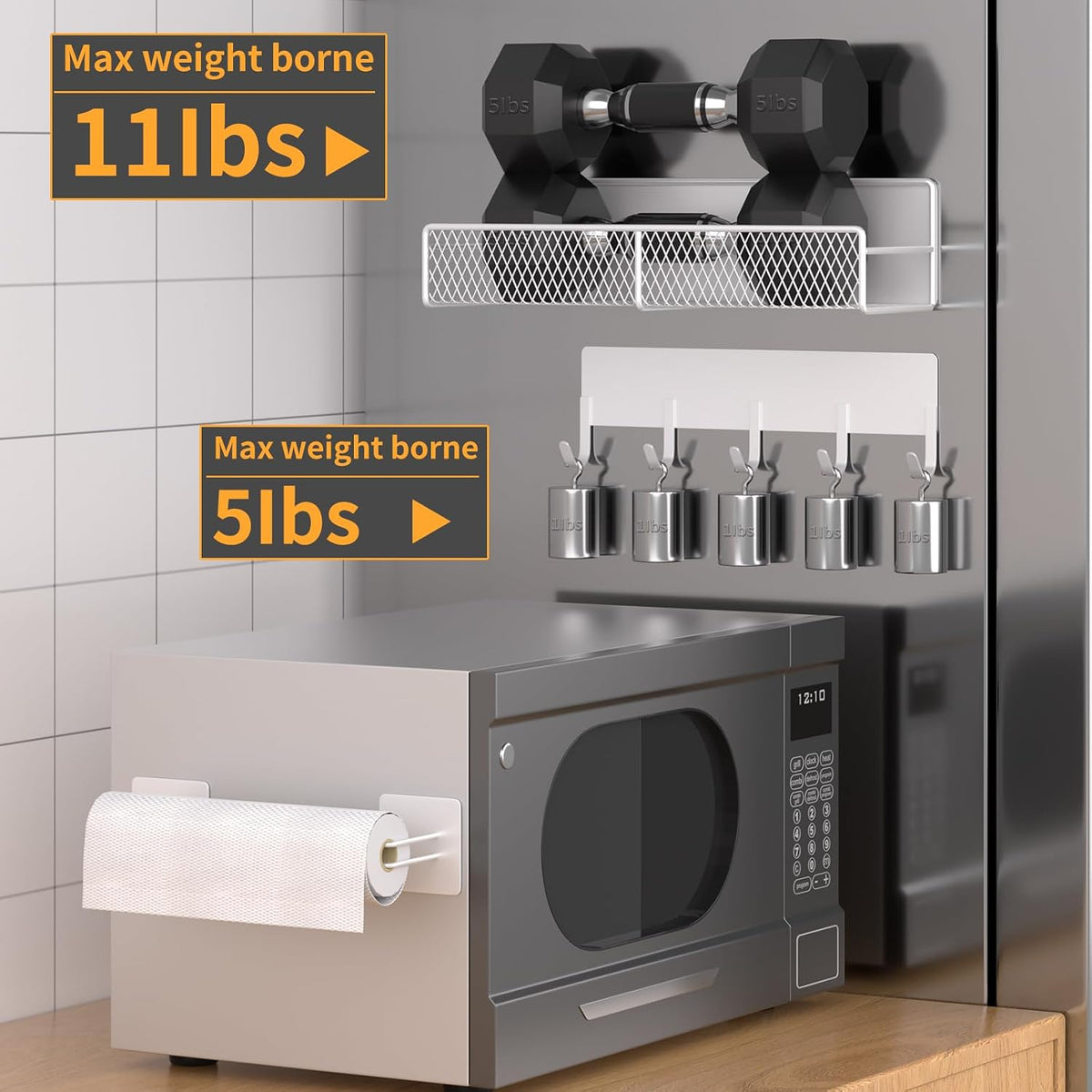 Magnetic Spice Rack for Refrigerator, Metal Magnetic Shelf Black, Moveable Spice Organizer with Hooks, Super Magnetic Fridge Shelf for Kitchen Organization and Storage