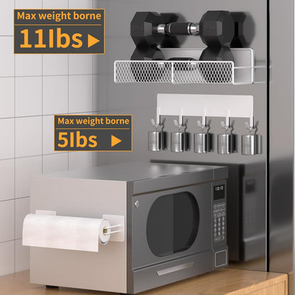 Magnetic Spice Rack for Refrigerator, Metal Magnetic Shelf Black, Moveable Spice Organizer with Hooks, Super Magnetic Fridge Shelf for Kitchen Organization and Storage