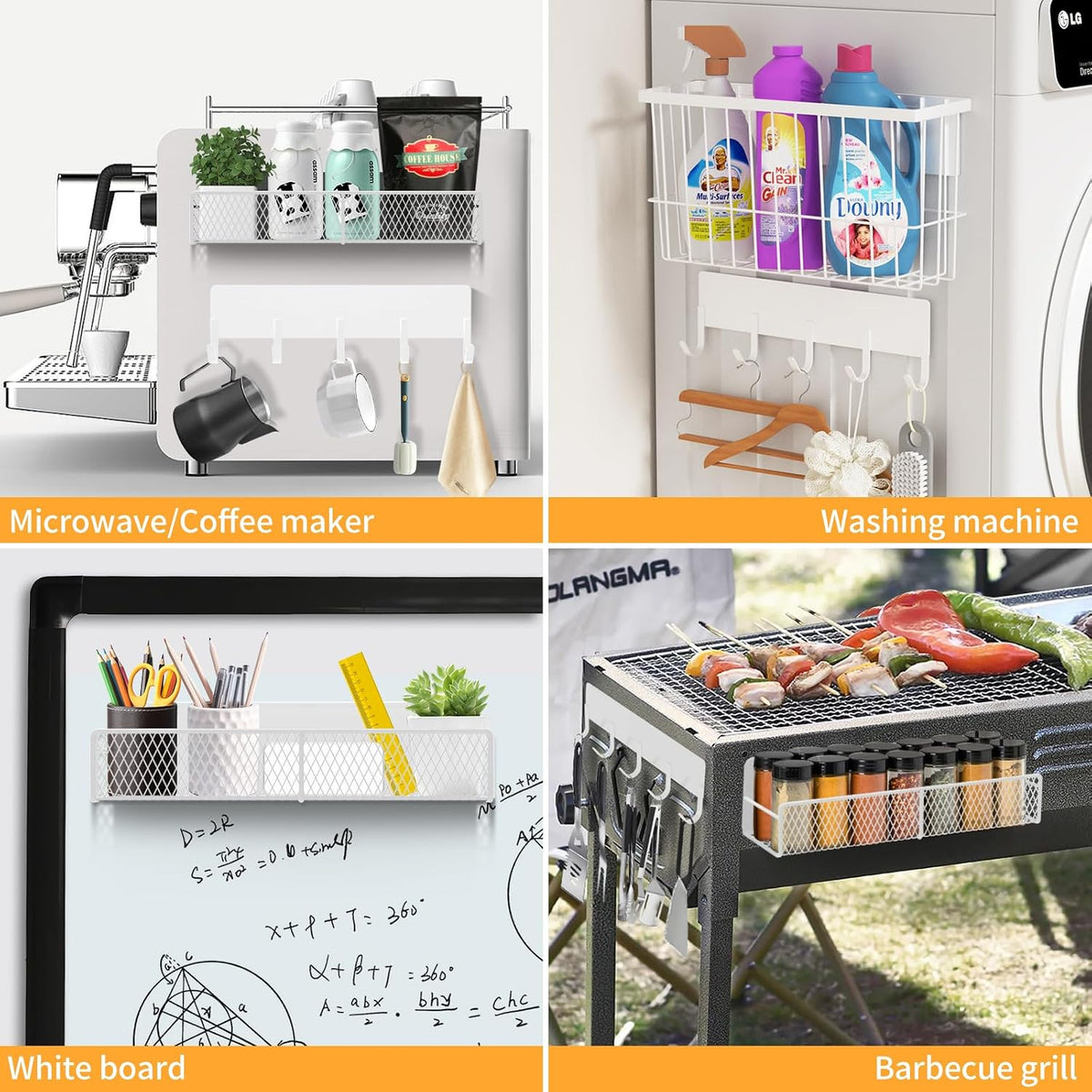 Magnetic Spice Rack for Refrigerator, Metal Magnetic Shelf Black, Moveable Spice Organizer with Hooks, Super Magnetic Fridge Shelf for Kitchen Organization and Storage