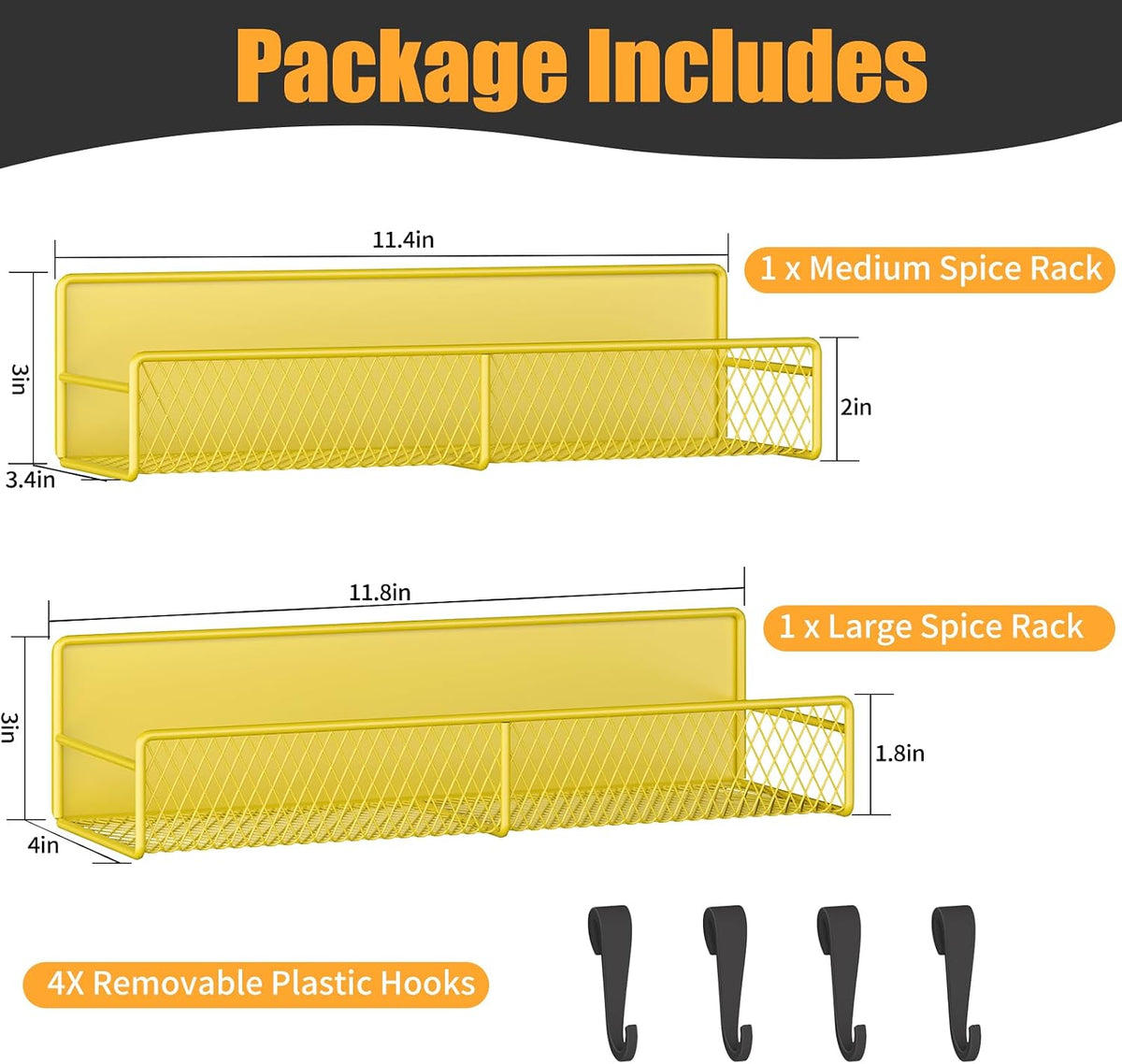 Magnetic Spice Rack for Refrigerator, Metal Magnetic Shelf Black, Moveable Spice Organizer with Hooks, Super Magnetic Fridge Shelf for Kitchen Organization and Storage