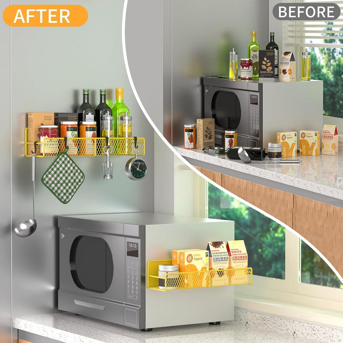 Magnetic Spice Rack for Refrigerator, Metal Magnetic Shelf Black, Moveable Spice Organizer with Hooks, Super Magnetic Fridge Shelf for Kitchen Organization and Storage