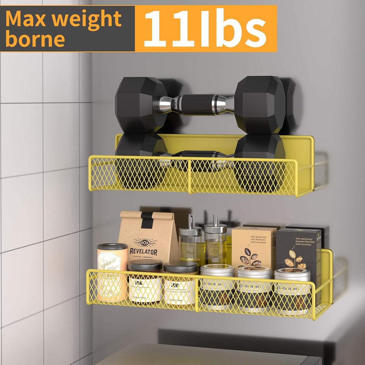Magnetic Spice Rack for Refrigerator, Metal Magnetic Shelf Black, Moveable Spice Organizer with Hooks, Super Magnetic Fridge Shelf for Kitchen Organization and Storage