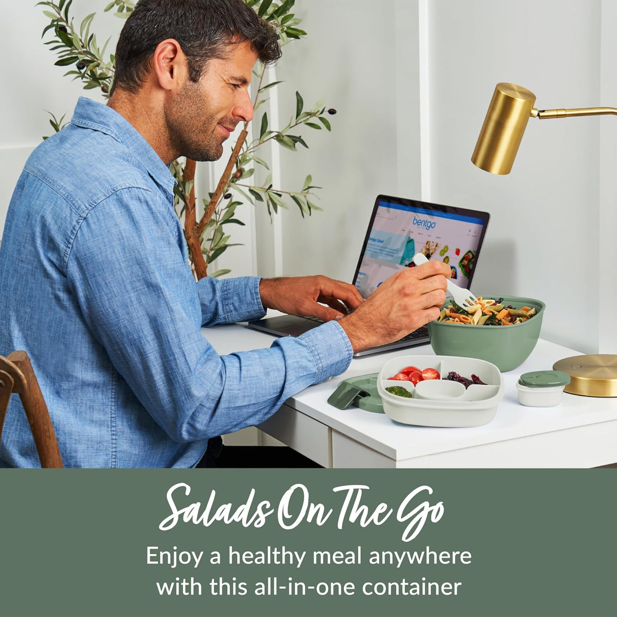 Salad Container, Lunch Bowl with 4-Compartment Toppings Tray, 54 oz
