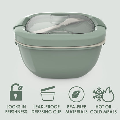 Salad Container, Lunch Bowl with 4-Compartment Toppings Tray, 54 oz
