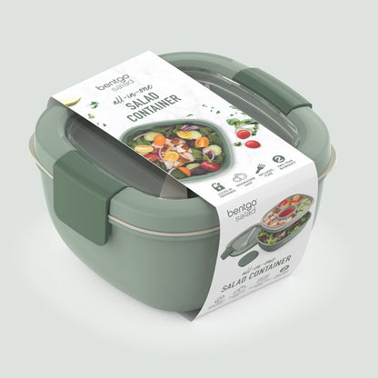 Salad Container, Lunch Bowl with 4-Compartment Toppings Tray, 54 oz