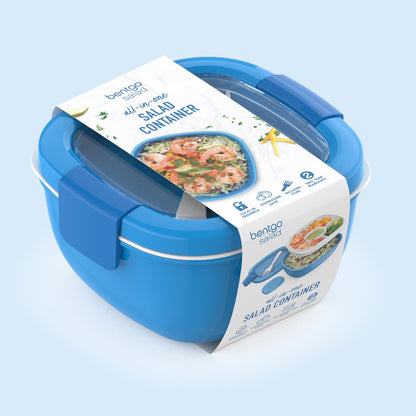 Salad Container, Lunch Bowl with 4-Compartment Toppings Tray, 54 oz