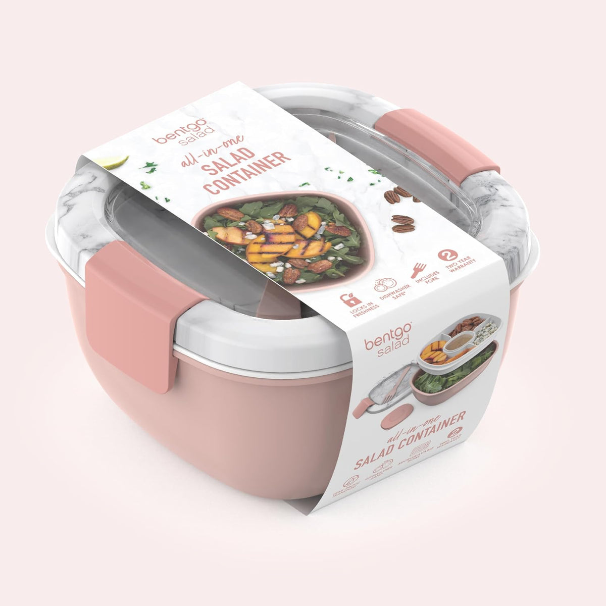 Salad Container, Lunch Bowl with 4-Compartment Toppings Tray, 54 oz