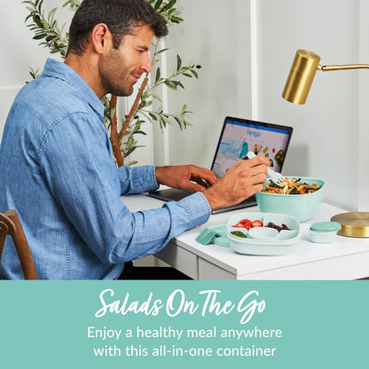 Salad Container, Lunch Bowl with 4-Compartment Toppings Tray, 54 oz
