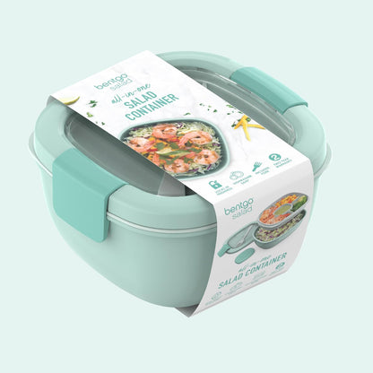 Salad Container, Lunch Bowl with 4-Compartment Toppings Tray, 54 oz