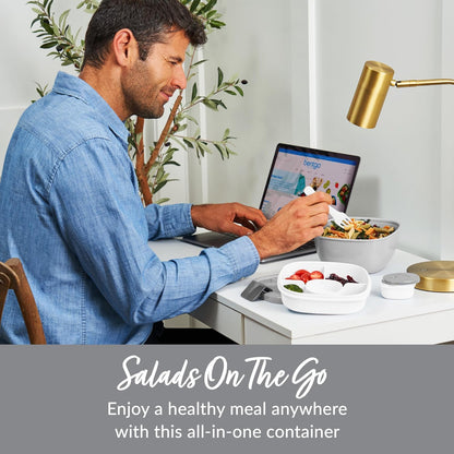 Salad Container, Lunch Bowl with 4-Compartment Toppings Tray, 54 oz