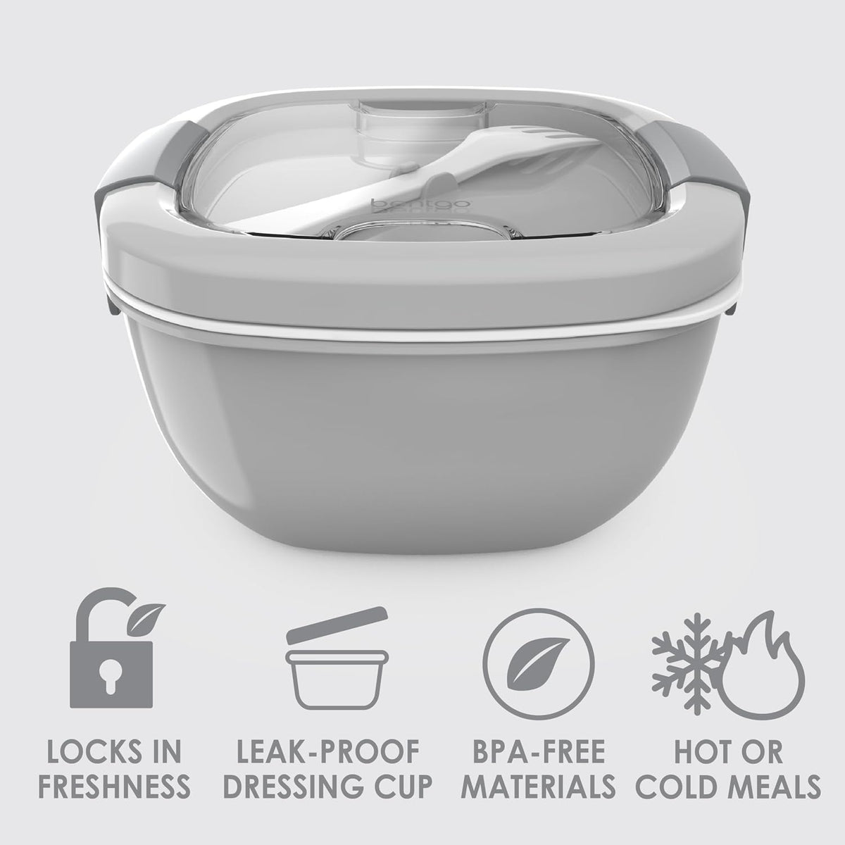 Salad Container, Lunch Bowl with 4-Compartment Toppings Tray, 54 oz