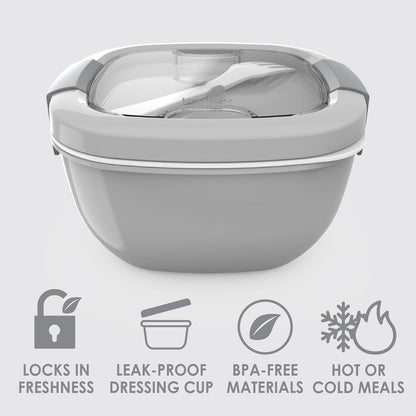 Salad Container, Lunch Bowl with 4-Compartment Toppings Tray, 54 oz