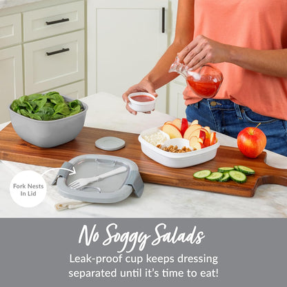 Salad Container, Lunch Bowl with 4-Compartment Toppings Tray, 54 oz