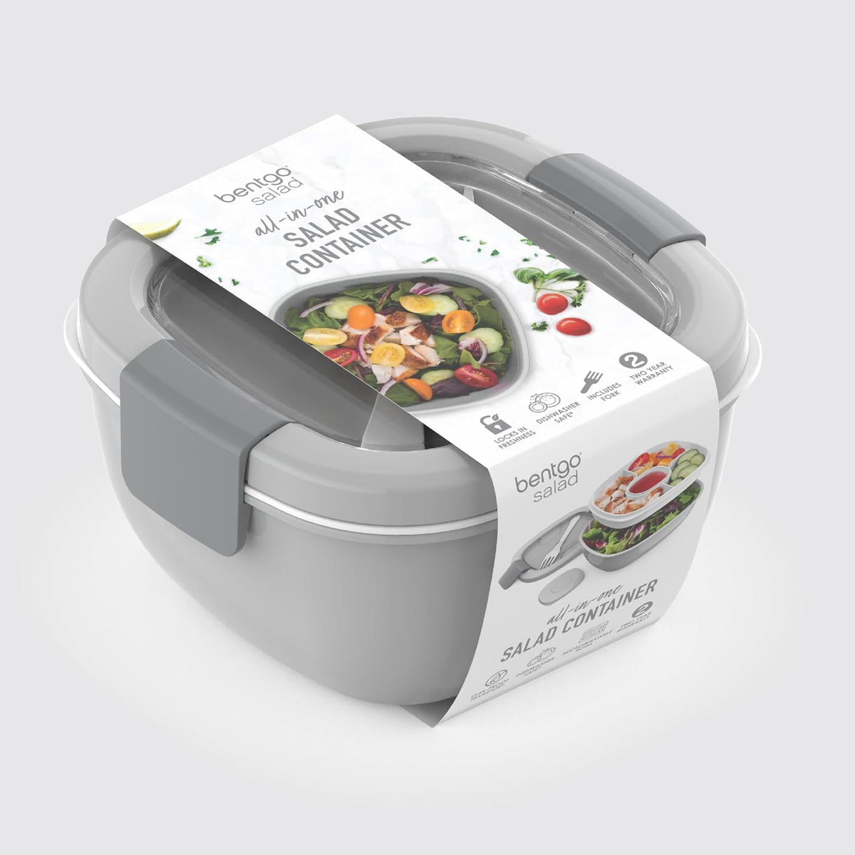 Salad Container, Lunch Bowl with 4-Compartment Toppings Tray, 54 oz