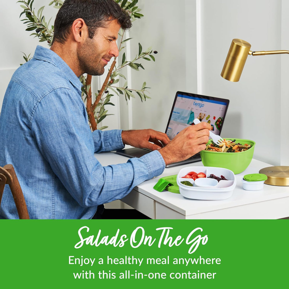 Salad Container, Lunch Bowl with 4-Compartment Toppings Tray, 54 oz