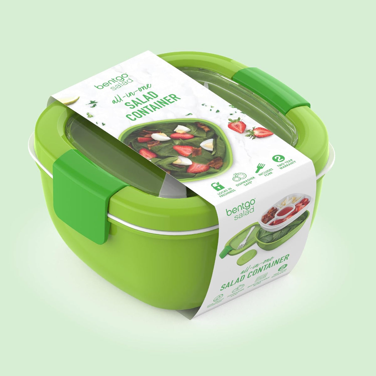 Salad Container, Lunch Bowl with 4-Compartment Toppings Tray, 54 oz