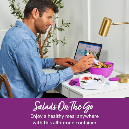 Salad Container, Lunch Bowl with 4-Compartment Toppings Tray, 54 oz
