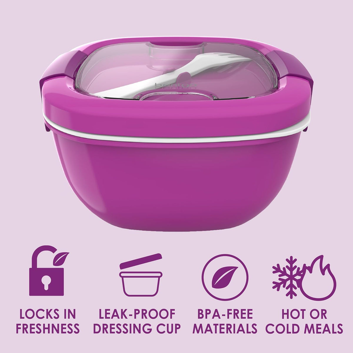 Salad Container, Lunch Bowl with 4-Compartment Toppings Tray, 54 oz