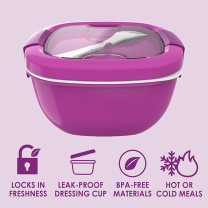 Salad Container, Lunch Bowl with 4-Compartment Toppings Tray, 54 oz
