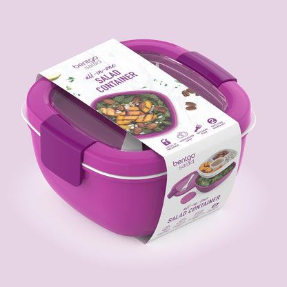 Salad Container, Lunch Bowl with 4-Compartment Toppings Tray, 54 oz