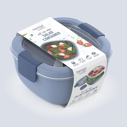 Salad Container, Lunch Bowl with 4-Compartment Toppings Tray, 54 oz