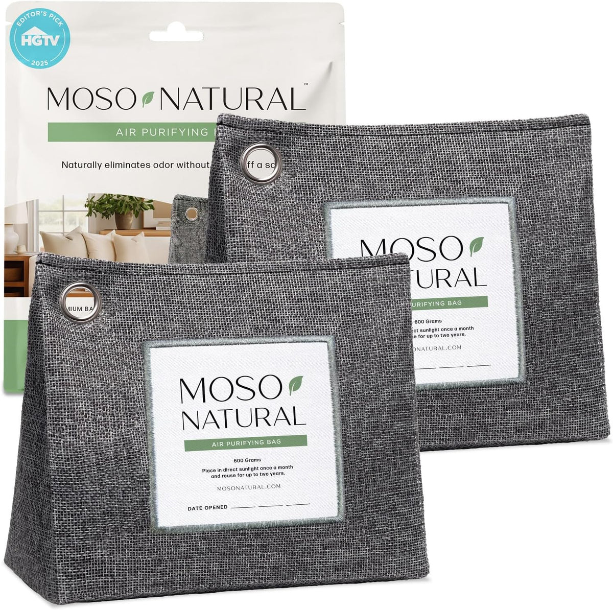 Air Purifying Bag 600g, Premium Charcoal Odor Absorber & Room Deodorizer for Large Spaces — Lasts 2 Years, Bedroom, Basement, Pet Odor Eliminator for Home, Unscented Bamboo Charcoal Bag