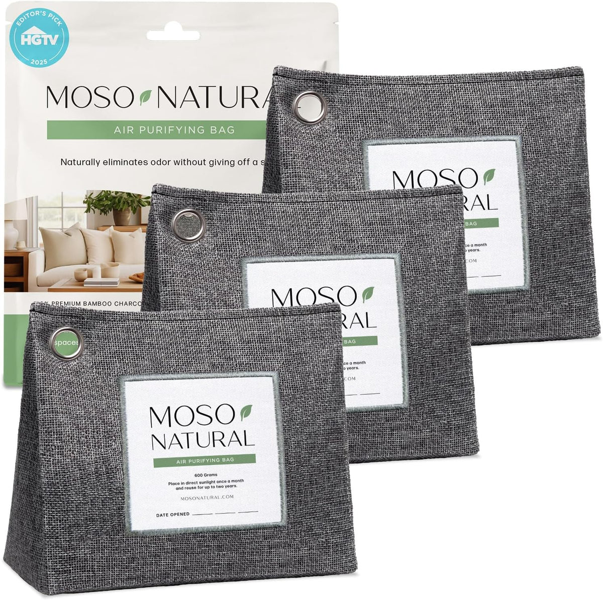 Air Purifying Bag 600g, Premium Charcoal Odor Absorber & Room Deodorizer for Large Spaces — Lasts 2 Years, Bedroom, Basement, Pet Odor Eliminator for Home, Unscented Bamboo Charcoal Bag