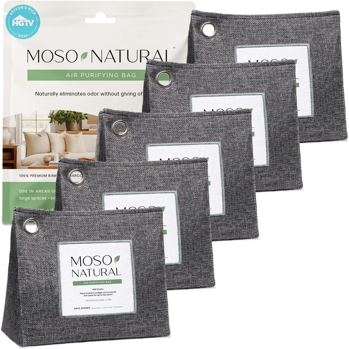 Air Purifying Bag 600g, Premium Charcoal Odor Absorber & Room Deodorizer for Large Spaces — Lasts 2 Years, Bedroom, Basement, Pet Odor Eliminator for Home, Unscented Bamboo Charcoal Bag