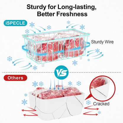 Freezer Organizer Bins - Small Storage Baskets for 7 Cu.Ft | Easy Access Handles, Stackable Deep Freezer Wire Baskets, Vertical Space Sorts for Frozen Meat, Vegetable and Bagged Items