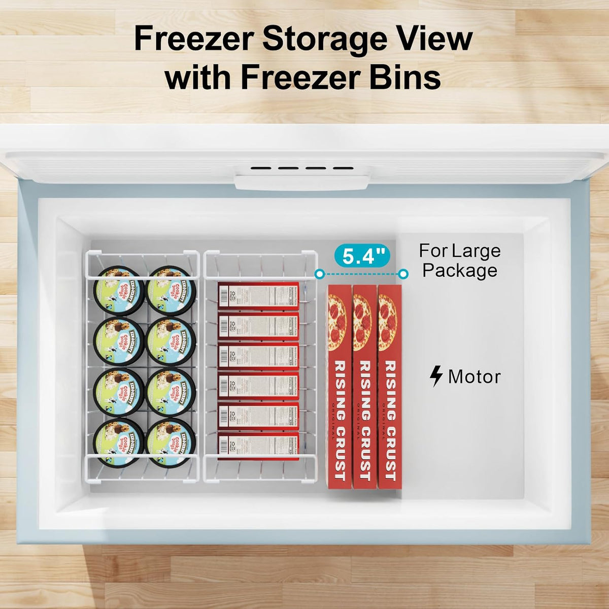 Freezer Organizer Bins - Small Storage Baskets for 7 Cu.Ft | Easy Access Handles, Stackable Deep Freezer Wire Baskets, Vertical Space Sorts for Frozen Meat, Vegetable and Bagged Items