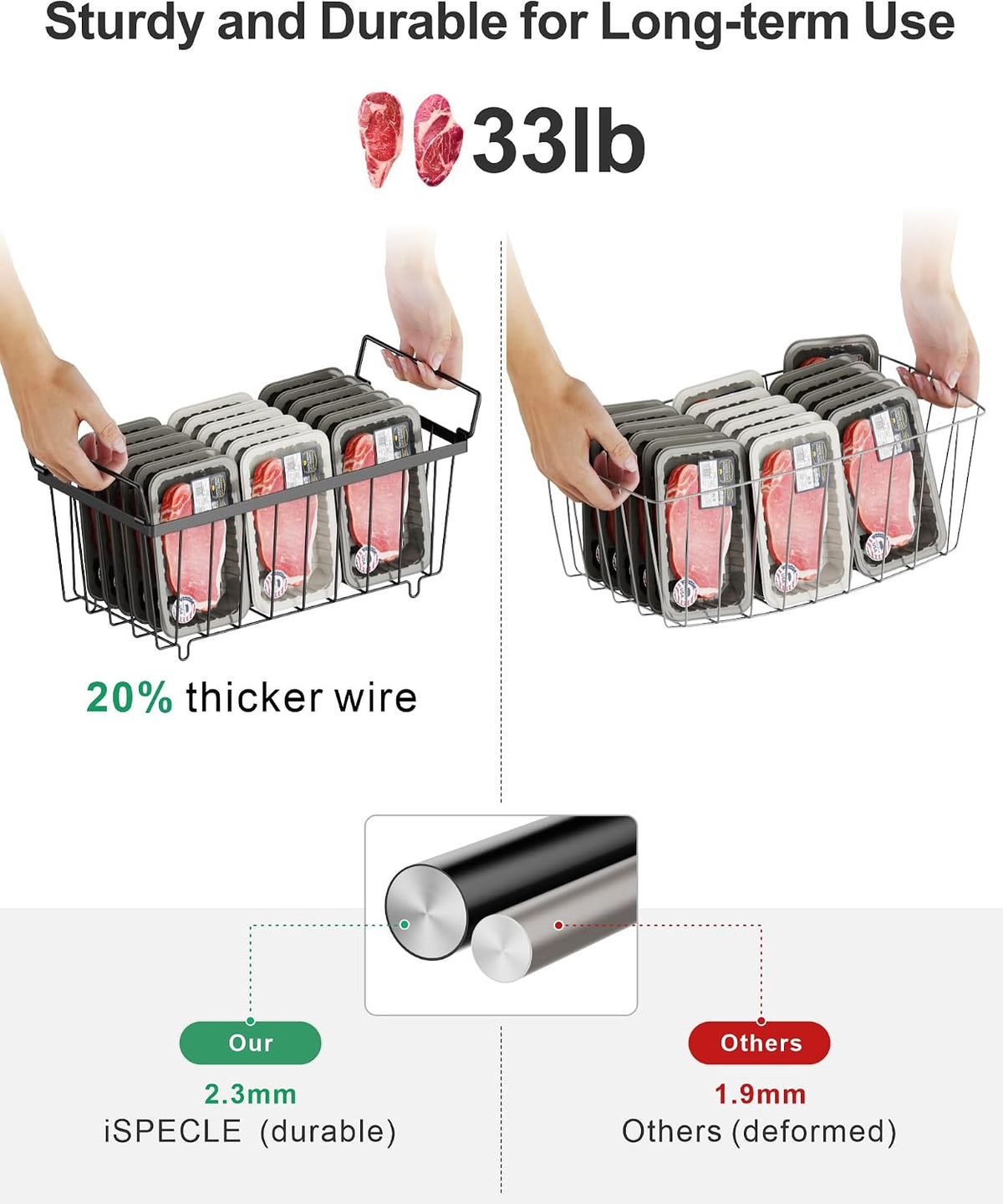 Freezer Organizer Bins - Small Storage Baskets for 7 Cu.Ft | Easy Access Handles, Stackable Deep Freezer Wire Baskets, Vertical Space Sorts for Frozen Meat, Vegetable and Bagged Items
