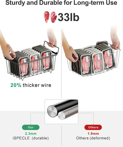 Freezer Organizer Bins - Small Storage Baskets for 7 Cu.Ft | Easy Access Handles, Stackable Deep Freezer Wire Baskets, Vertical Space Sorts for Frozen Meat, Vegetable and Bagged Items